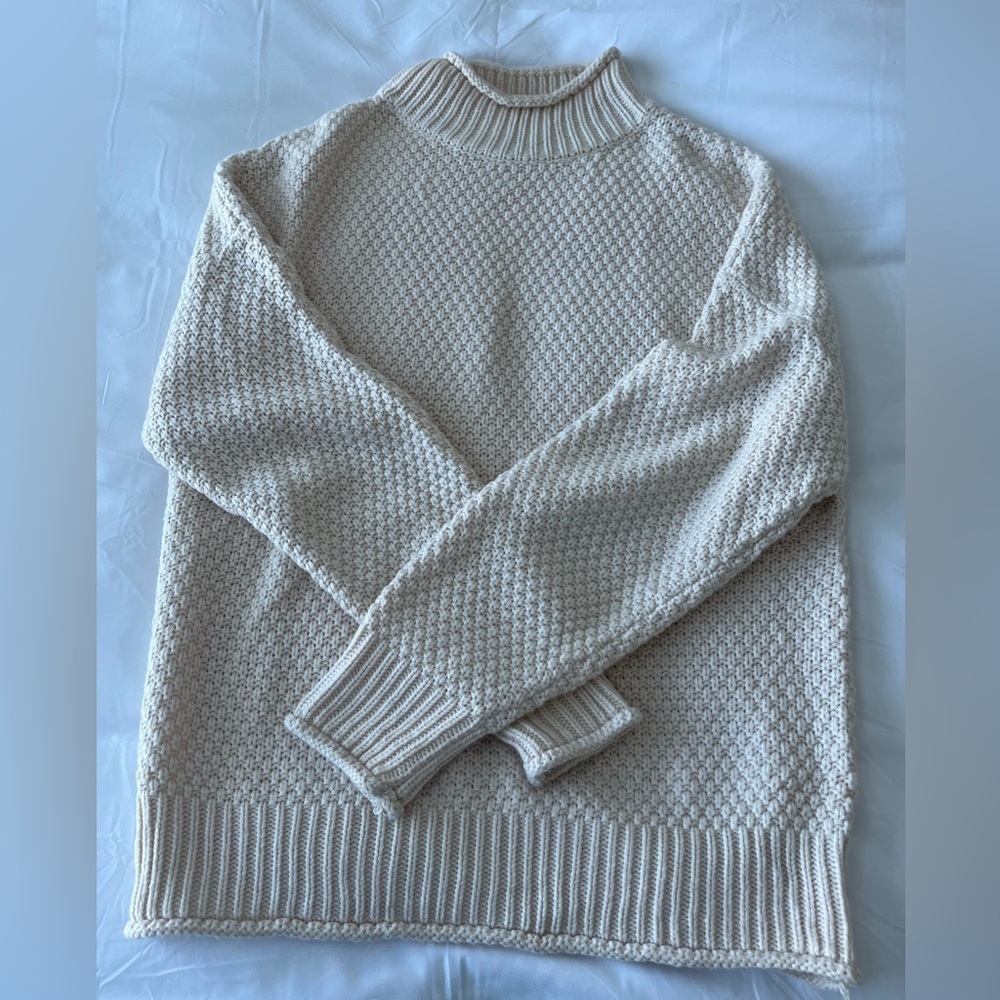Large, cream, waffle sweater.